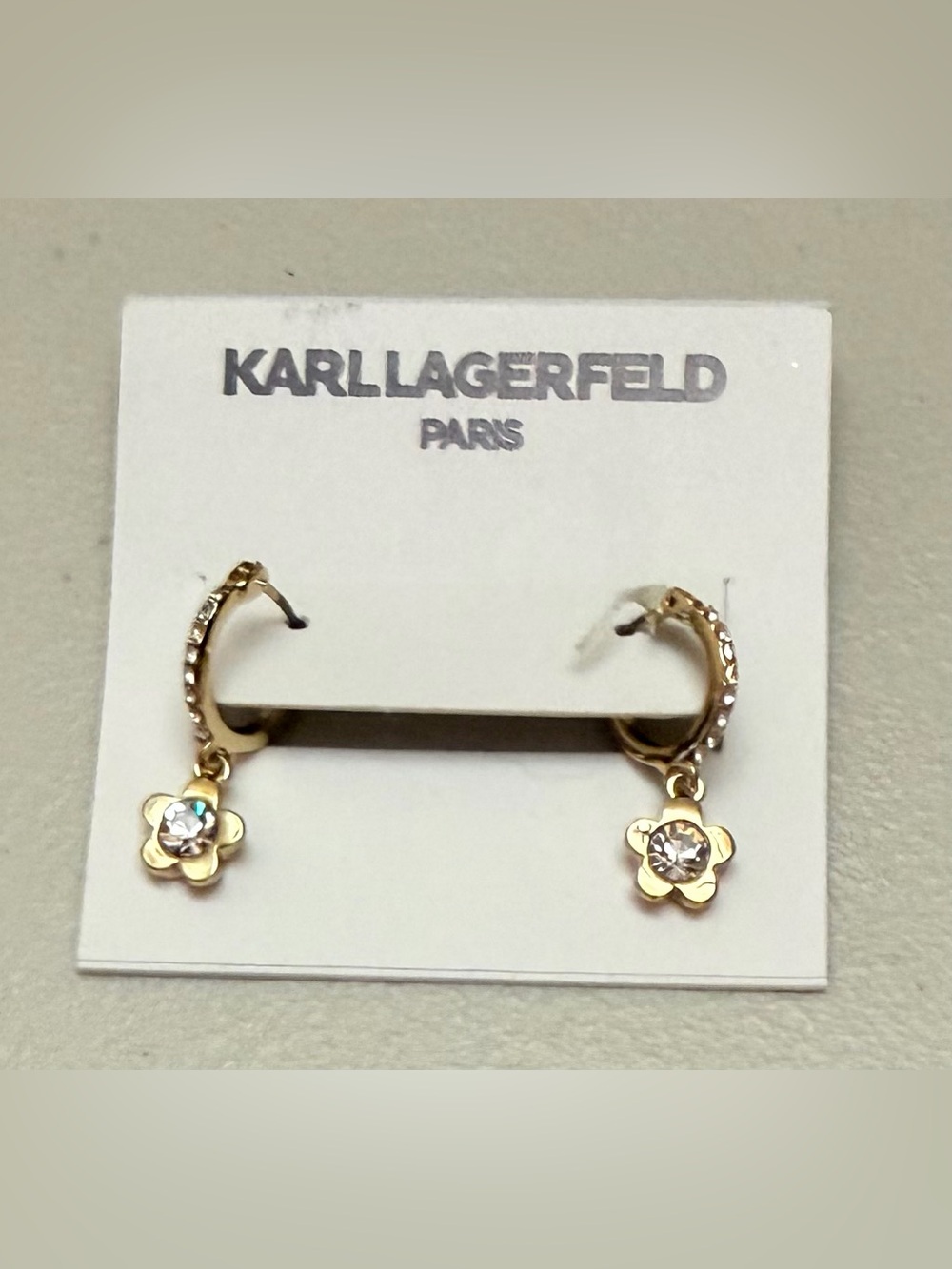 Karl Lagerfeld Gold Flower Hoop Drop Earrings with Crystals